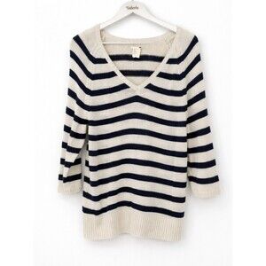 Levi's Striped Nautical Sweater V Neckline 3/4 Sleeve Cream & Navy Size XL